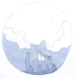 Por meio de suas orações e mediação, o sacerdote faz a obra de Cristo em nosso meio, trazendo sobre nós pureza e alegria., 2001 (w - c no papel) de Elizabeth Wang
