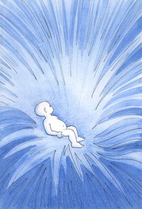 Através do batismo, a Vida Divina é derramada no coração de uma criança e se espalha para os outros, 2001 (w - c no papel) de Elizabeth Wang
