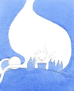Através da Igreja, temos tudo o que precisamos para viver como filhos de Deus num mundo pecaminoso, 2005 (aguarela sobre papel) de Elizabeth Wang