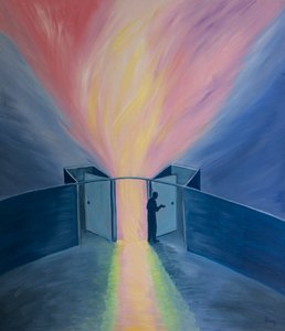Só podemos encontrar Deus no momento presente, e não nos perdendo no passado ou no futuro, 2001 (óleo a bordo) de Elizabeth Wang