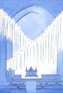 Fazemos bem em saudar os Santos Anjos que, em guarda, orando, enchem o Santo Lugar que é o nosso santuário, 2002 (w - c no papel) de Elizabeth Wang