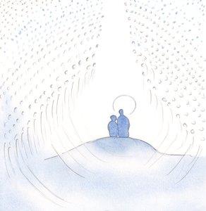 Sentamos juntos em oração. Eu vi a vasta multidão do Céu que adora a Deus incessantemente, em e por meio de Cristo nosso Salvador, 2000 (w - c no papel) de Elizabeth Wang