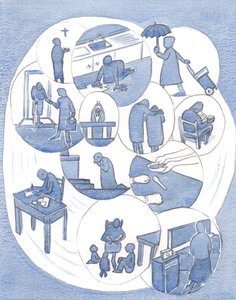Servimos a Cristo em todos os nossos deveres diários, especialmente através do amor ao próximo e momentos de oração e adoração, 2000 (w - c no papel) de Elizabeth Wang