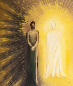 Devemos ter em mente duas imagens de Cristo: de Cristo ferido e Cristo triunfante, 2001 (óleo a bordo) de Elizabeth Wang