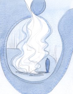 Que fogueira de graça, quando descobrimos e colocamos diante de Cristo todas as nossas falhas e fraquezas., 2001 (w - c no papel) de Elizabeth Wang