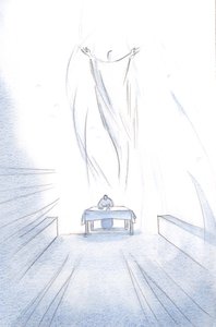 Que festa é o sacrifício de Cristo de si mesmo no altar; Seus anjos estão alegres na glória de seu Senhor Ressuscitado., 2001 (w - c no papel) de Elizabeth Wang