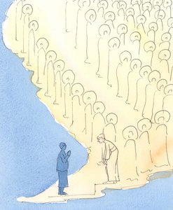Sempre que pedimos a um determinado santo uma ajuda especial através da oração, é como se os santos abrissem um espaço para que aquele amigo celestial desça entre eles, para nos perguntar: "O que posso fazer para vos ajudar" de Elizabeth Wang