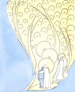 Sempre que oramos em nome de Jesus, mesmo na escuridão ou na solidão, compartilhamos da vida de toda a companhia do Céu, 2004 (w - c no papel) de Elizabeth Wang