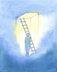 Sempre que oramos com verdadeira fé, confiando que Deus nos ouve, é como se abríssemos um alçapão acima, que tínhamos mantido trancado de nosso &39;lado&39;, 2003 (w - c no papel) de Elizabeth Wang