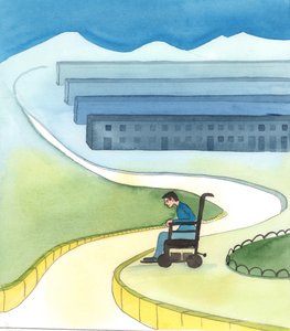 Quando as pessoas constroem cidades modernas e boas habitações, por vezes orgulham-se dos seus feitos, 2005 (aguarela sobre papel) de Elizabeth Wang