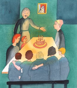 Onde as pessoas ouvem a Igreja, agradecem a Deus por seus filhos e colocam as necessidades da família acima de suas próprias ambições, um lar é como um oásis de luz, 2003 (w - c no papel) de Elizabeth Wang