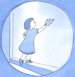 Quem recita uma oração com reverência e amor é como uma criança que traz uma linda folha para o avô com confiança e alegria, 2002 (w - c no papel) de Elizabeth Wang