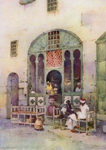 Um café árabe, Cairo (cor litho) de Ella Du Cane