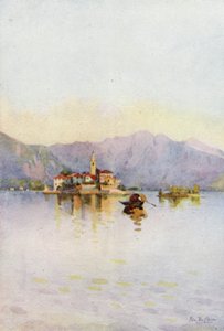 Isola Pescatori e o Sasso di Ferro, Lago Maggiore (cor litho) de Ella Du Cane