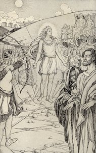 Cada seta superou sua cabeça, ilustração de &39;Mitos de muitas terras&39;, publicado em 1912