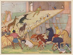 A Arca de Noé: A embarcar (litografia a cores)