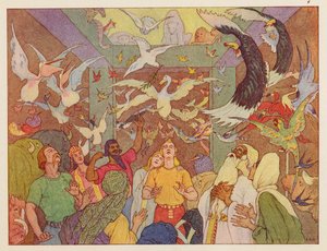 A Arca de Noé: Regresso da pomba (litografia a cores)
