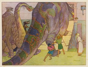 A Arca de Noé: O dilema dos dinossauros (litografia a cores)