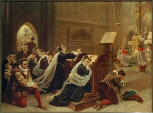 Maria Stuart ... ouvindo a primeira missa - jóia. Emanuel Leutze de Emanuel Gottlieb Leutze