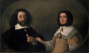 John Tradescant the Younger e Hester, sua segunda esposa, século XVII de Emanuel de Critz