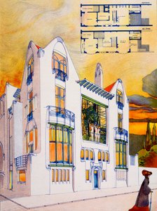House Design, c.1905-6 (aguarela e caneta sobre papel) de Emiel van Averbeke