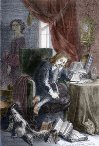 Retrato do escritor francês Paul Scarron (1610-1660) autor de comédias burlescas, está representado numa cadeira inválida, a sua esposa Françoise d