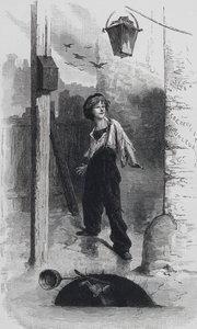 Cena de Les Miserables, de Victor Hugo: Gavroche (gravura)