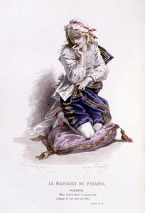 Obra completa de Beaumarchais (1732-1799) de Edouard Fournier. Desenho de Emile Bayard. Ed. Laplace, Sanchez et Cie, Paris 1876. Esta é Suzanne em "The Wedding of Figaro" (O Casamento de Figaro) de Emile Antoine Bayard