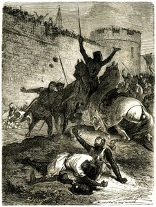 Cruzada contra os Albigeois - Cerco de Toulouse, 25 de Junho de 1218. O irmão de Simon de Montfort acaba de ser ferido por uma flecha, o próprio Simon de Montfort vai ser morto por uma bola de catapulta, diz-se, por uma das mulheres de Toulouse que é de Emile Antoine Bayard