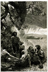 Grupo de ceifeiros atingido por um raio enquanto se abrigava debaixo de uma árvore durante uma tempestade de Emile Antoine Bayard