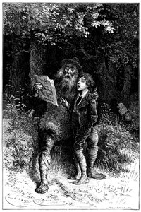 Ilustração de Emile Bayard para o romance de Hector Malot "Sans Famille": Remi canta com Monsieur Vitalis, artista itinerante - músico de rua, saltimbanco - Edição Hetzel 1880 - de Emile Antoine Bayard