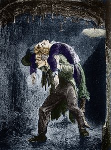 Jean Valjean, Marius ferido nas costas, fugindo na água de Paris Ilustração do romance "Les Miserables" de Victor Hugo (1802-1885) Ilustração de Emile Bayard - (Jean Valjean traz Marius de costas, através dos esgotos de Paris) Gravura Pr de Emile Antoine Bayard
