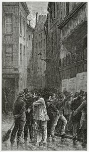 Cartazes - ilustração da história de um crime, do século XIX (gravura bw) de Emile Antoine Bayard
