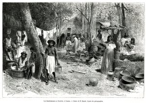 Les blanchisseuses au Chorillo, Panamá, gravado após um desenho de E.Bayard, para ilustrar a história Exploration at the isthms of Panama and Darien, de A. Reclus, tenente de navio, de 1876 a 1878, publicado no tour du monde, sob a direção de Emile Antoine Bayard
