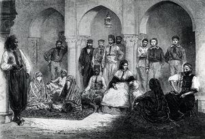 Miss Tinne com sua equipe da Casa, Argel, ilustração de &39;Le Tour du Monde&39;, 1871 de Emile Antoine Bayard