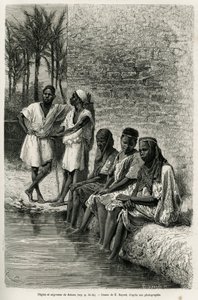 Negros e negras do Saara, nas margens do Oued Rihr. Gravura de E.Bayard, para ilustrar o Sahara argelino, de V.Largeau, em 1874-1878, publicada no Tour du monde, sob a direcção de Edouard Charton (1807-1890) de Emile Antoine Bayard