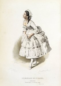 Suzanne em "Le mariage de Figaro" - em "Oeuvres complètes de Beaumarchais", desenhos de Emile Bayard, ed. Laplace Sanchez & cie, Paris de Emile Antoine Bayard