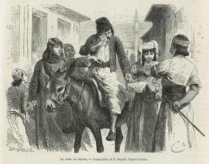 A Leproux Quest em Chio, desenho de Emile Bayard, para ilustrar a história "A ilha de Chio" (Turquia Oriental), em 1877, do Dr. A.Testevuide. Gravura em Le tour du monde de Emile Antoine Bayard