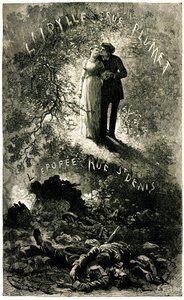 Os Miseráveis de Victor Hugo: enredo sentimental contra um pano de fundo de afresco histórico. Os amantes de Cosette e Marius (amor - idylle rue Plumet) e as barricadas de Paris (Revolução - Epopee rue St Denis (Saint-Denis). Ilustração de Emile Bayard par de Emile Antoine Bayard