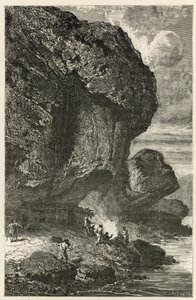 Vista do abrigo de pedra de Bruniquel, morando do homem na hora de rena de Emile Antoine Bayard