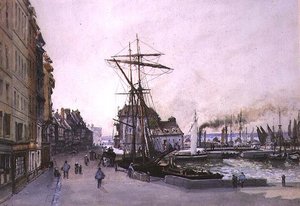 O Cais em Honfleur (aguarela) de Emile Antoine Francois Herson