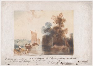 Paisagem com rio e barcos, 1837 de Emile Aubert Lessore