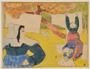 Mulheres da Bretanha a estender a roupa de Emile Bernard