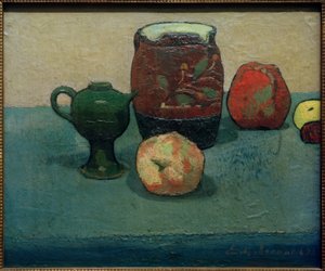 Natureza morta com Steinkrug e maçãs de Emile Bernard
