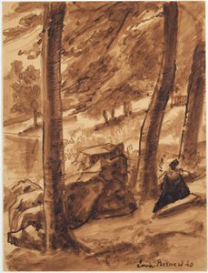 Cena de bosque com figura de Emile Bernard