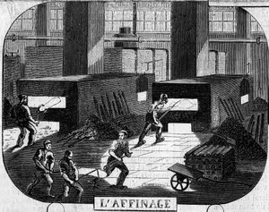 Forges de la Franche Comte: refinação com fornos de charcutaria. Fábrica de Fraisans, Jura (39)