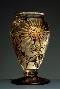 Vaso de vidro fumê com decorações de esmalte, ca 1890, por Emile Galle, Nancy, França