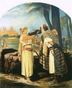 Rebeca dá ao servo uma bebida de Emile Jean Horace Vernet