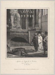 O túmulo de Rafael, aberto em 14 de setembro de 1833, Pantheon, Roma, 1833. de Emile Jean Horace Vernet