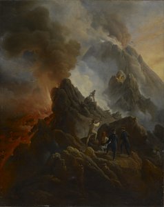 O Vesúvio em Erupção, o Artista e Seu Pai, Carle Vernet, em primeiro plano, c. 1822 de Emile Jean Horace Vernet